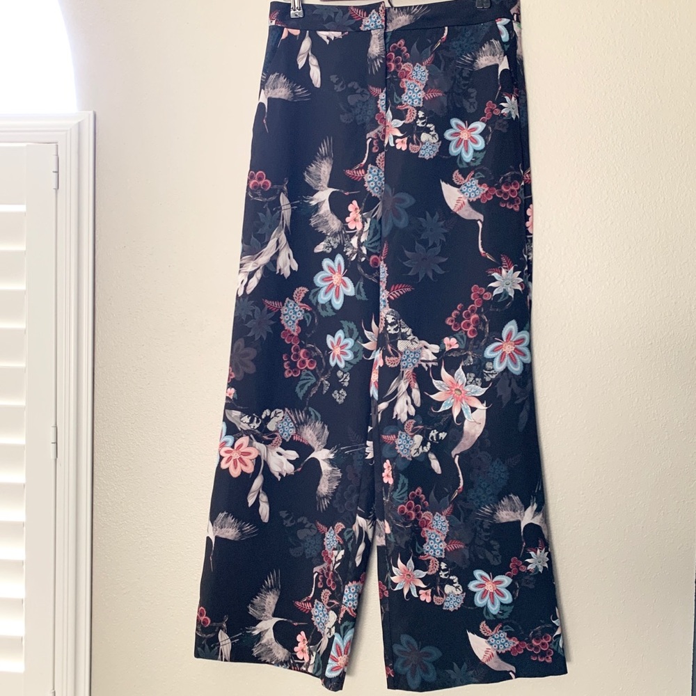 H&M tropical bird print wide leg pants trouser 10